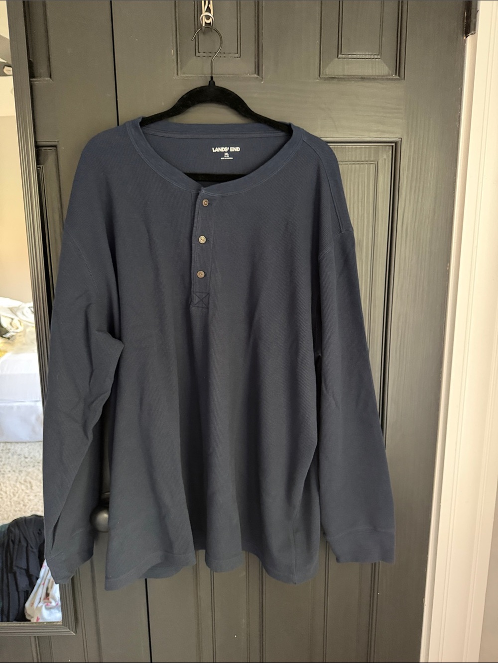 Lands' End Navy Long-Sleeve Henley Shirt